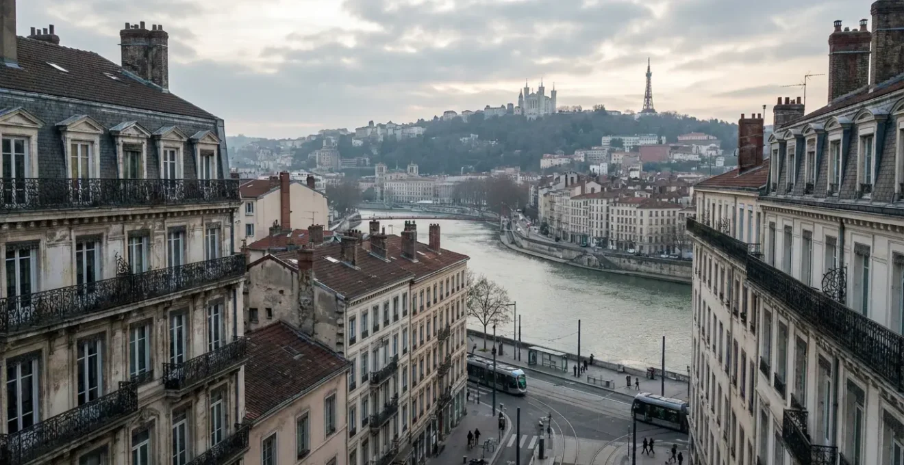 Skyline de Lyon avec immeubles haussmanniens et Fourvière, prix immobilier lyonnais