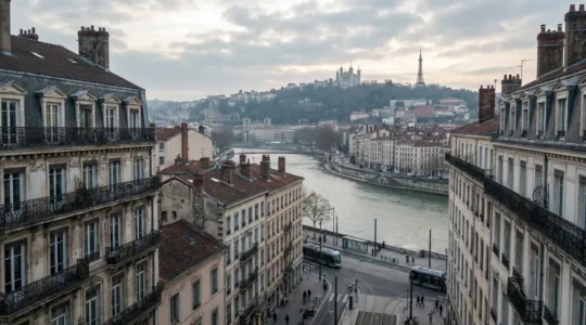 Skyline de Lyon avec immeubles haussmanniens et Fourvière, prix immobilier lyonnais